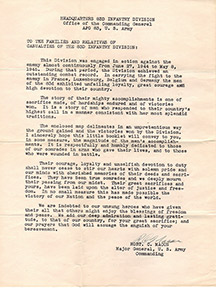Major General Robert Macon's letter to family of <br>
83rd infantry casualties.